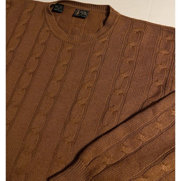 VINTAGE Bobby Jones Silk Cashmere Brown Cable Knit Crewneck Sweater LARGE Golf